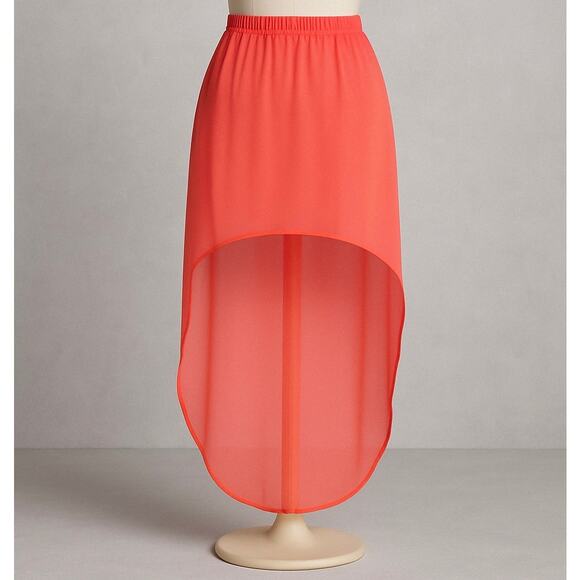 Express Coral High Low Sheer Skirt Small‎ Chiffon Elastic Waist Midi Lightweight - Picture 1 of 10